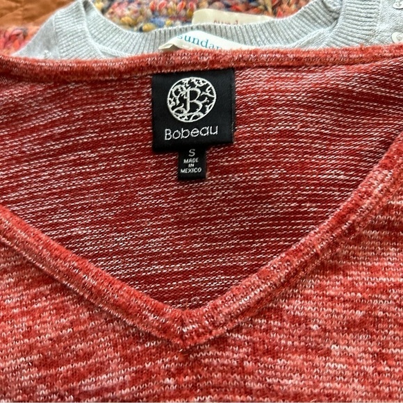 Bobeau super soft fleeced red spacedye tie front long sleeve top size S - Picture 2 of 3